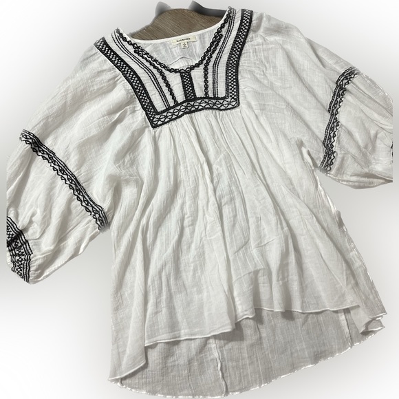Max Studio Embroidered Peasant Boho 100% Cool Cotton White/Blk Tag M-Fit… - Picture 15 of 16